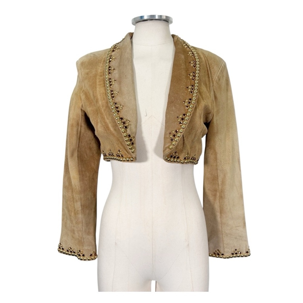 Vintage Y2k 90 Dangerous Threads s Leather Studded Open Jacket Size Small